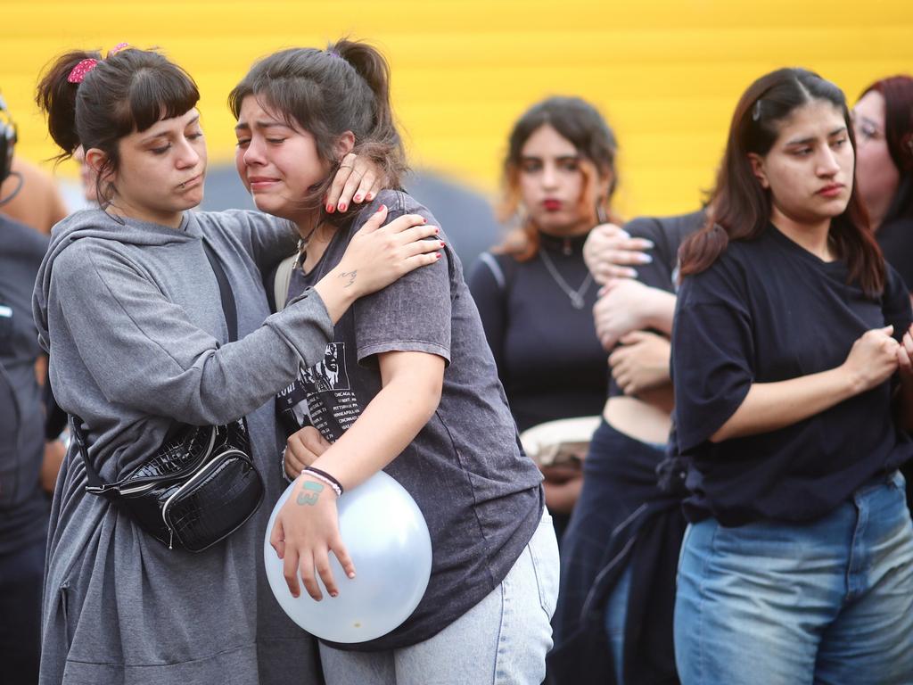 Fans of Liam Payne react during a memorial gathering in Buenos Aires. Picture: Getty Images