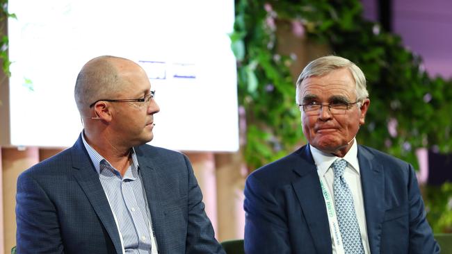 20/03/2019: (L-R) Michael Perich, Director, Leppington Pastoral Company, with Peter Hughes, Chief Executive Officer and Co-owner, Hughes Pastoral and Georgina Pastoral Company, at the Global Food Forum in Sydney on Wednesday. Hollie Adams/The Australian