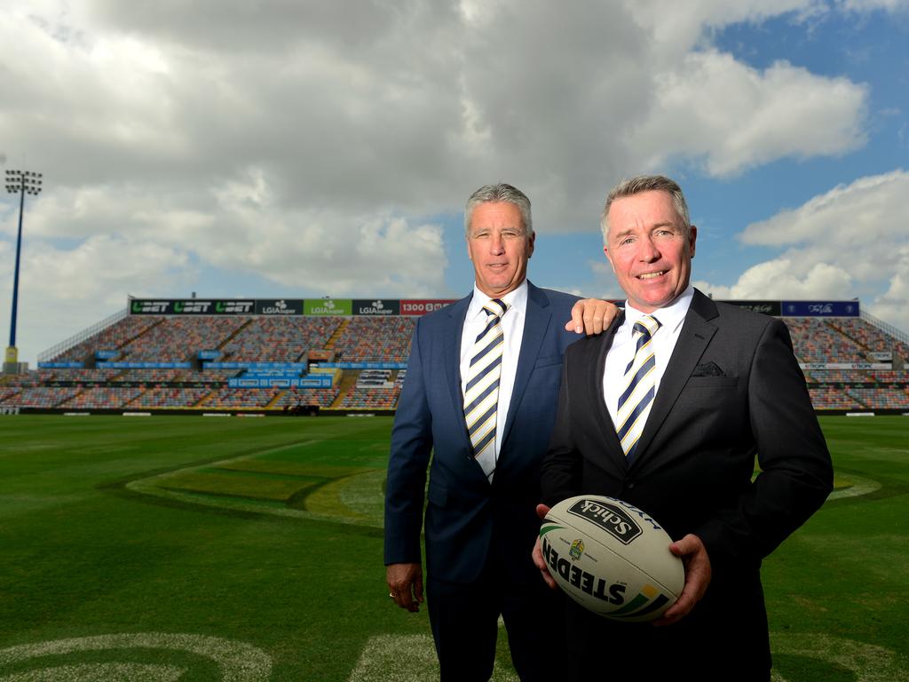 Paul Green resigns as coach for the North Queensland Cowboys. NQ Cowboys chairman Lawrence Lancini with coach Paul Green. Picture: Evan Morgan