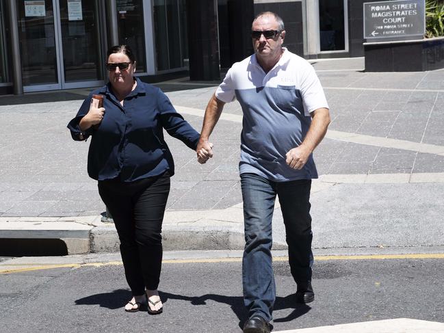 Karina Anderson, mother of Queensland man James Waugh, - who is charged with plotting a Bundaberg terror attack - and her husband Matt Anderson leave Roma Street Magistrate Court in Brisbane today. Picture: Attila Csaszar