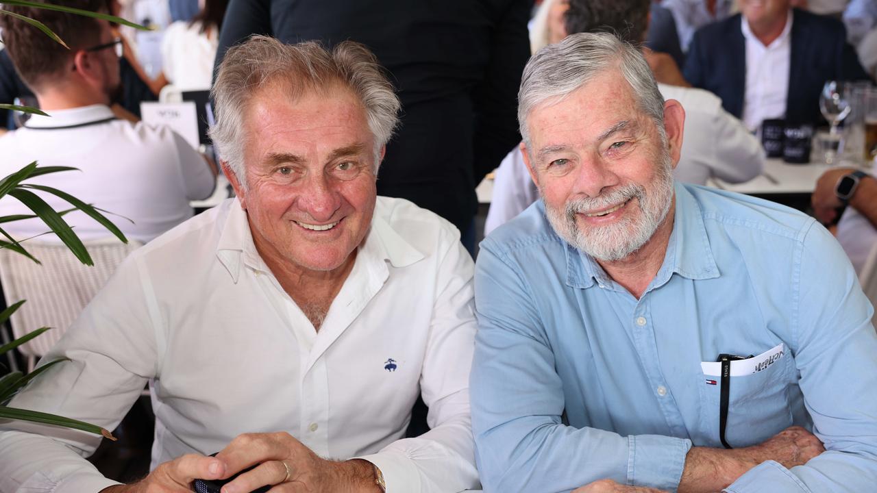 Michael Bottomley and Noel Grummitt at the M.O.B Academy Charity Lunch Edgewater Dinner and Lounge Capri on Via Roma for Gold Coast at Large. Picture, Portia Large.