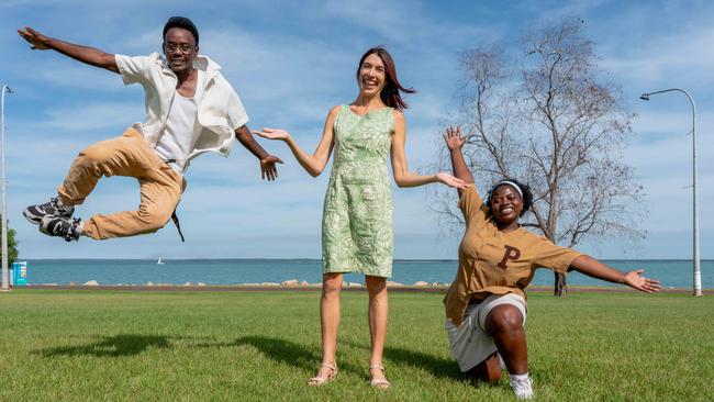 Samson Mashimango, Artistic Director Kate Fell and Esther Mutalemba from Afrohouse United. Picture: Pema Tamang Pakhrin