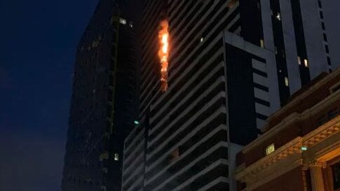 The fire raced up six floors of the apartment building. Picture: Twitter.