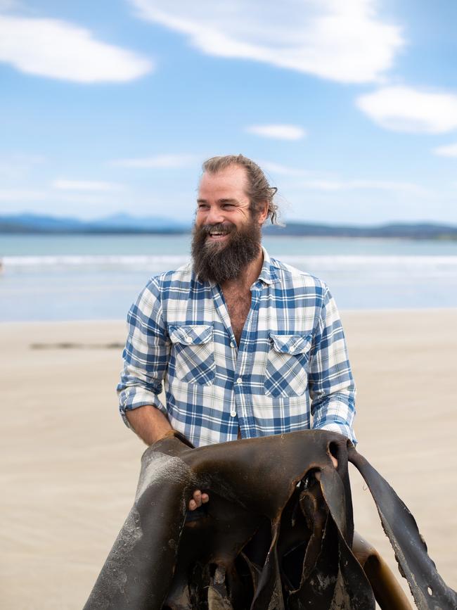 Sea Forest chief executive Sam Elsom farms seaweed at Triabunna, in Tasmania.