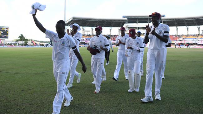 West Indies fast bowler Kemar Roach after a successful day against England at Sir Vivian Richards Stadium in February. Picture: Getty Images