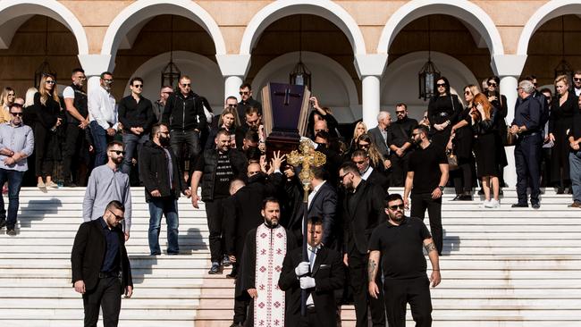 The funeral of John Macris in Greece last week. Picture: Angelo Christofilopoulos