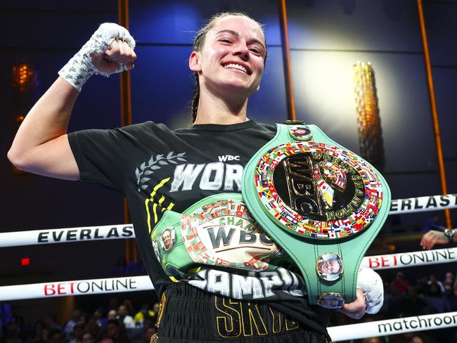 Skye Nicolson, Jai Opetaia and Cherneka Johnson are Australia’s only current boxing world champions. Picture: Ed Mulholland/Matchroom