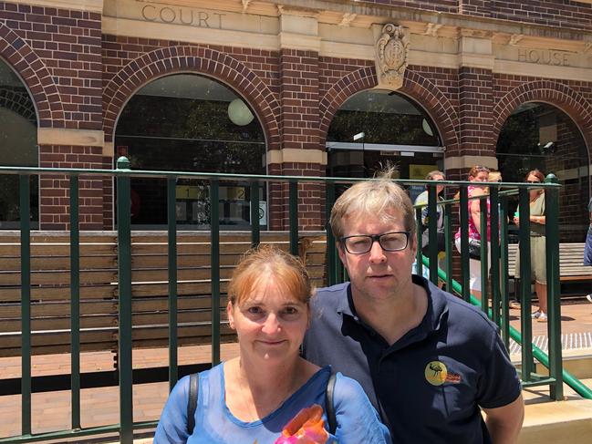 Lorraine Gooden, with her husband Nick, outside Manly Court House after their neighbour, Monica Mecham, was sentenced for being over the limit when she hit Mrs Gooden with her car. Picture: Jim O'Rourke