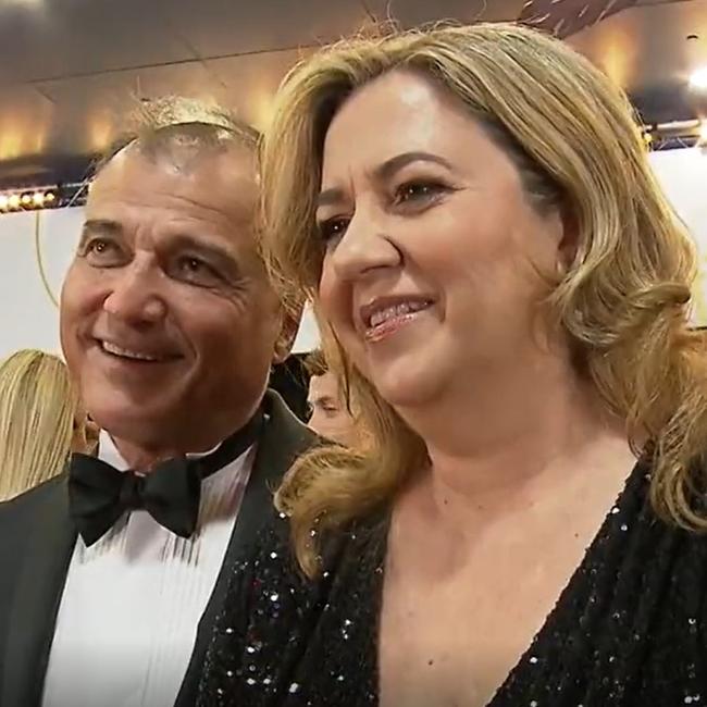 Premier Annastacia Palaszczuk and her boyfriend Dr Reza Adib on the Logies red carpet. Picture: 7 News