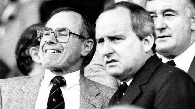 John Howard and Alan Jones in 1987. Picture: Anthony Moran