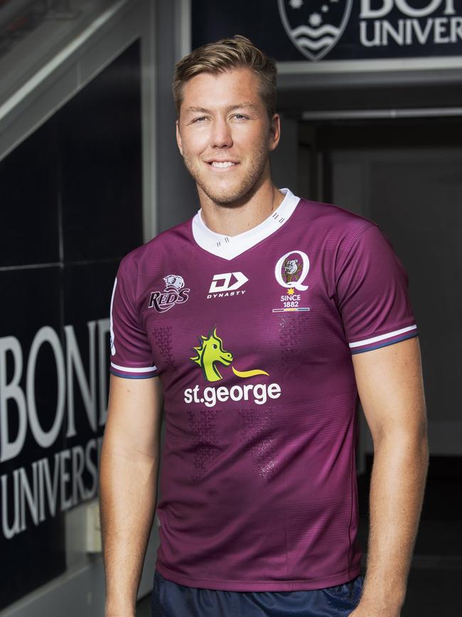 Queensland Reds lock Angus Blyth at the team's 2020 Media Day at Suncorp Stadium. Picture: Cavan Flynn