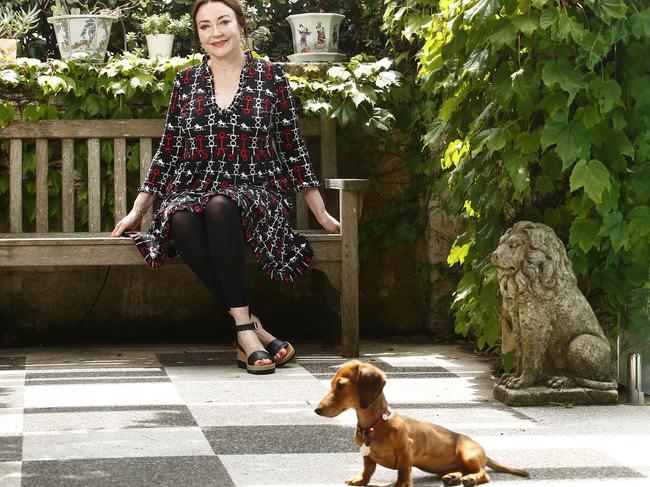 Leona Edmiston at home with Daisy. Picture: John Appleyard