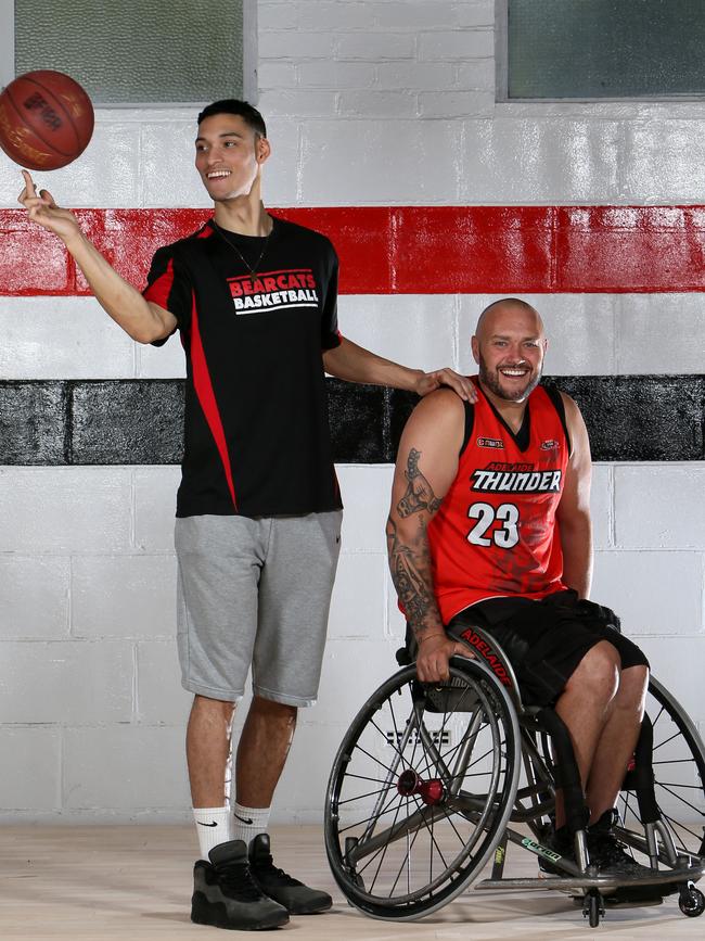 West Adelaide import Bryan Jefferson, pictured with the Thunder’s Phil Stephens. They are now one club as the Thunder has joined forces with the Bearcats. Picture: AAP/Emma Brasier