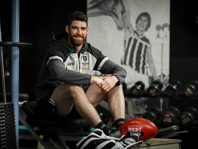 Former Collingwood AFL star Tyson Goldsack is joining the Port Adelaide Football club in a dual role as our SANFL leadership player and as a development coach working with the young AFL-listed defenders, photographed in the old Port Adelaide Club gym Tuesday December 3, 2019 - pic AAP/MIKE BURTON