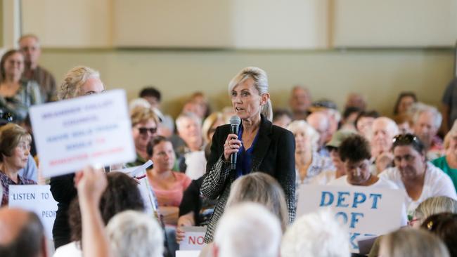 Corrections Minister Elise Archer addresses the crowd at a community meeting at Westbury. Picture: PATRICK GEE