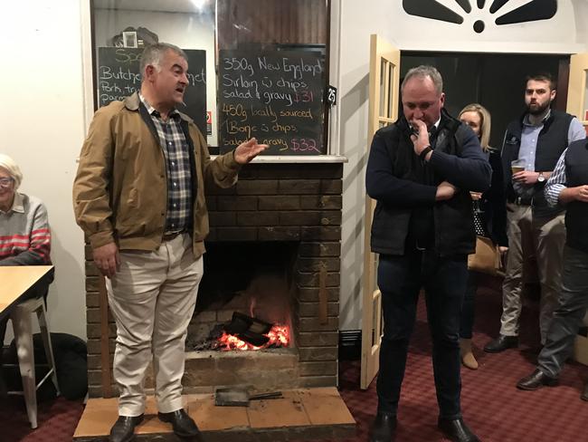 Eden-Monaro Nationals candidate Trevor Hicks explains why voters should vote for him at a meet and greet hosted by former Nationals leader Barnaby Joyce.