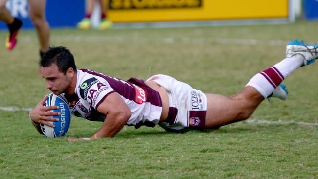 Schwass scores a try during his Intrust Super Cup days at the Bears. Picture: Mike Batterham