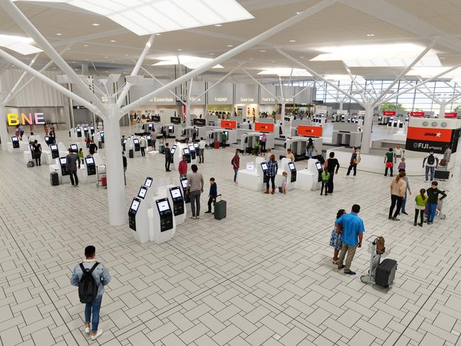 An artist’s impression of how the international terminal will look after a $5bn redevelopment of Brisbane Airport