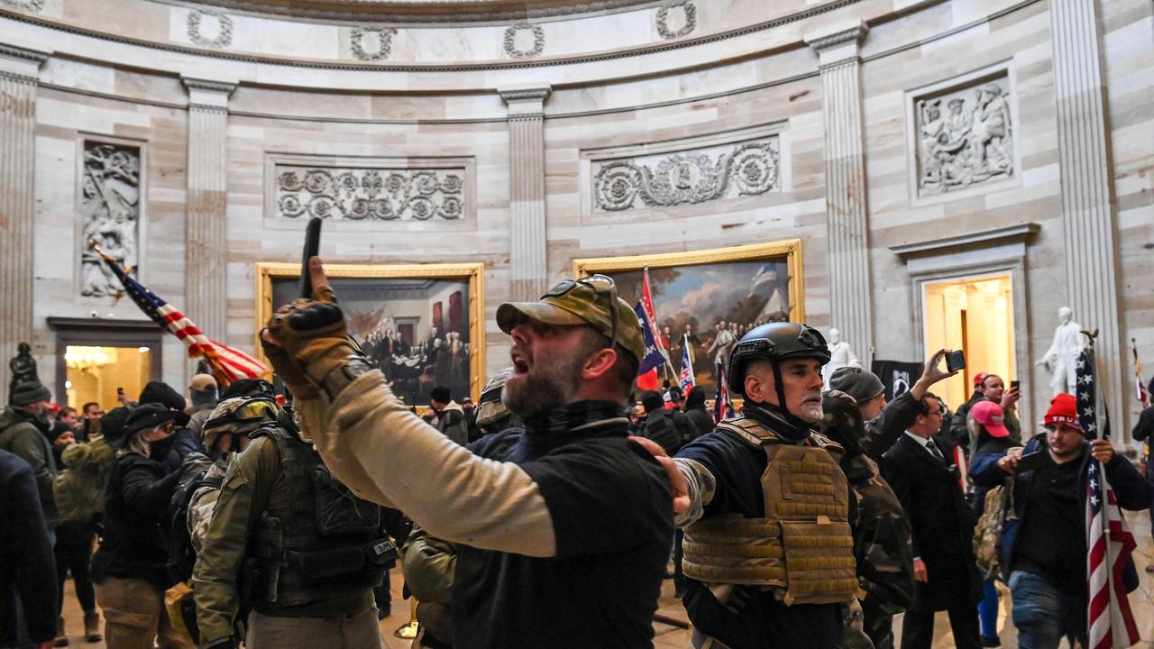 Supporters of Donald Trump breeched security and entered the US Capitol as Congress debated the a 2020 presidential election Electoral Vote Certification. Picture: Saul Loeb / AFP