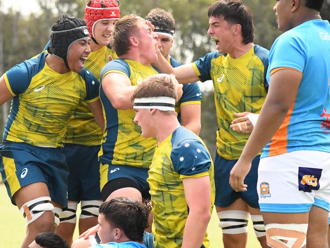 The Australian under 16 side playing the Pacific All Stars. Pictures: Rugby Australia