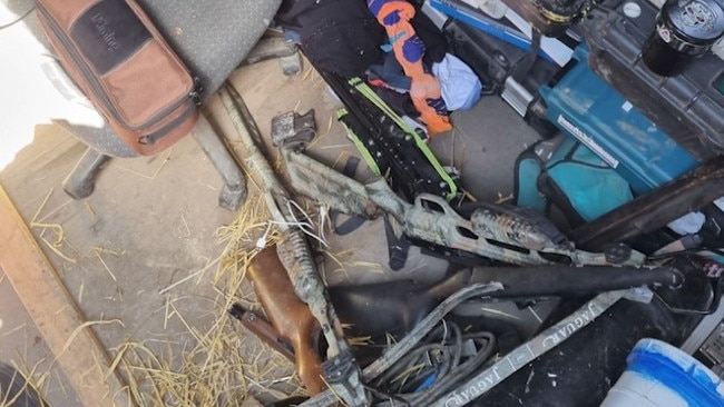 Crossbows were also found in the bunker. Picture: Queensland Police