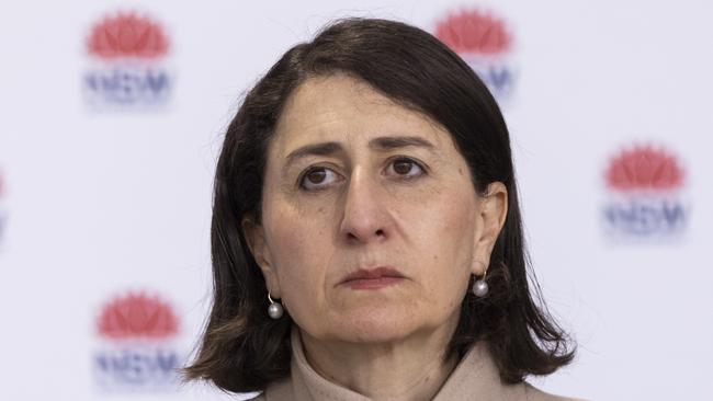 SYDNEY, AUSTRALIA - AUGUST 03: NSW Premier Gladys Berejiklian speaks at the daily COVID-19 update on August 03, 2021 in Sydney, Australia. Covid-19 lockdown restrictions in hot spot local government areas have increased with masks required outdoors at all times and residents limited to movement within a 5 kilometre radius of their homes. Police have been given more authority to enforce public health orders with the help of the Australian Defence force as Greater Sydney enters an extended lockdown through to August 28th in order to contain the highly contagious Covid-19 delta variant. (Photo by Brook Mitchell/Getty Images)