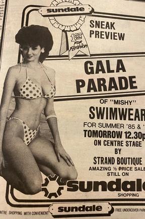 Sundale hosted a gala swimwear parade. Advertisements from the Gold Coast Bulletin, July 1985