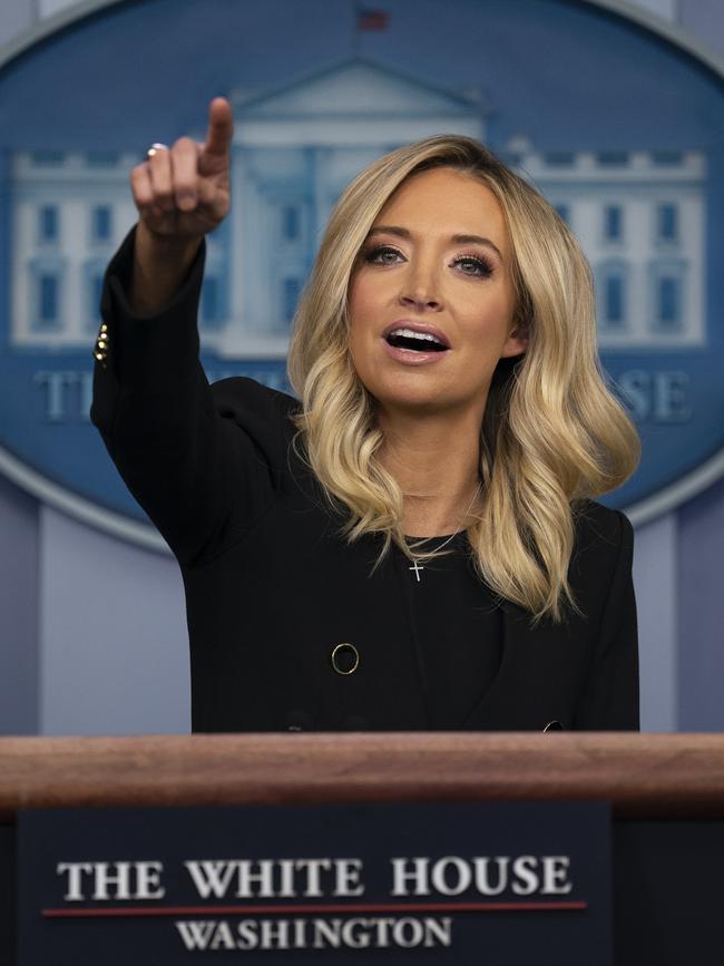 Ms McEnany during her first press briefing. Picture: AP