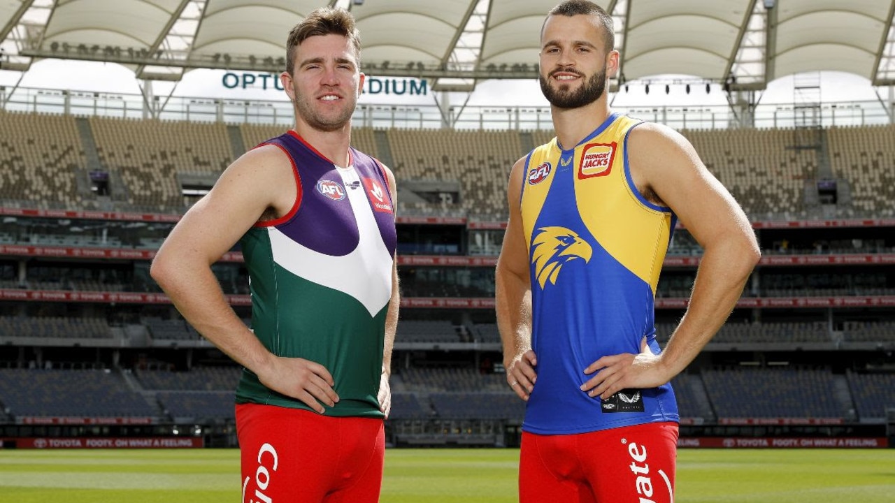 Fremantle's Luke Ryan and West Coast's Josh Rotham are some of those representing the WA clubs in the Grand Final Sprint. Photo via AFL Photos