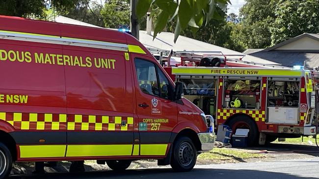 Fire and Rescue NSW hazardous material van at Bellingen on Thursday. Picture: Janine Watson