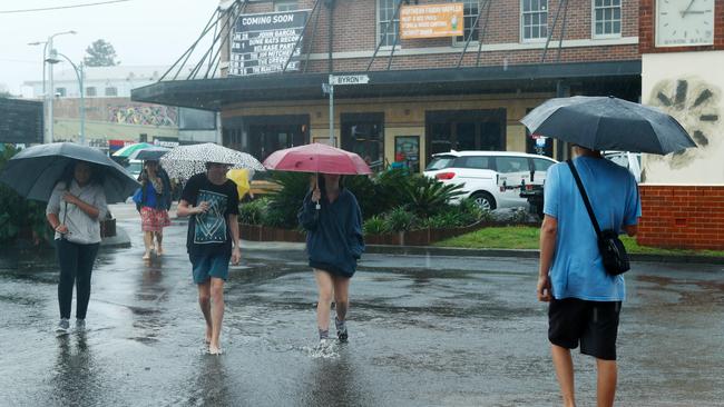 Byron Bay streets flooded after heavy rain hit the NSW east coast. Picture: AAP Image/Danielle Smith