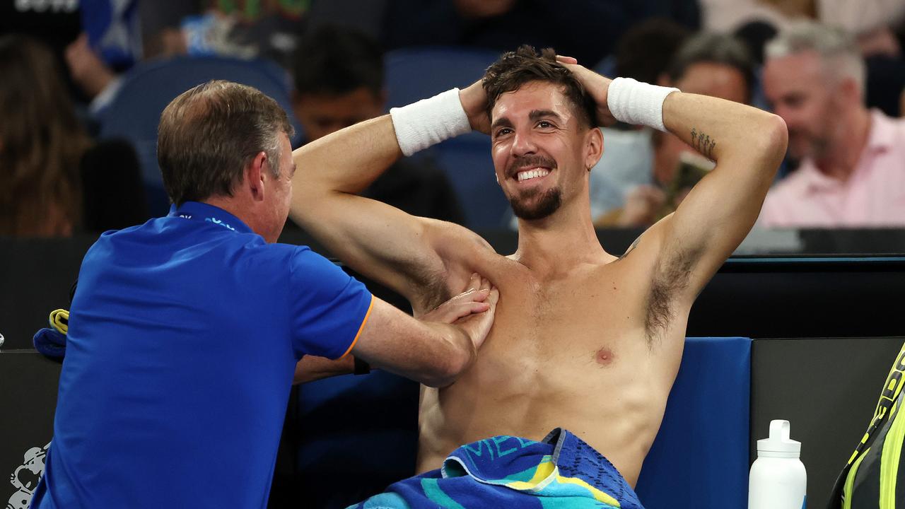 Thanasi Kokkinakis suffered with the troublesome pec at the Australian Open. Picture: Mark Stewart