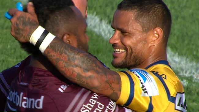 Josh Hoffman was caught on camera with a beaming smile after Parramatta were flogged.