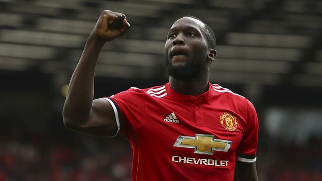 Manchester United's Romelu Lukaku celebrates scoring his side's second goal of the game during the English Premier League soccer match between Manchester United and West Ham United at Old Trafford in Manchester, England, Sunday, Aug. 13, 2017. (AP Photo/Dave Thompson)