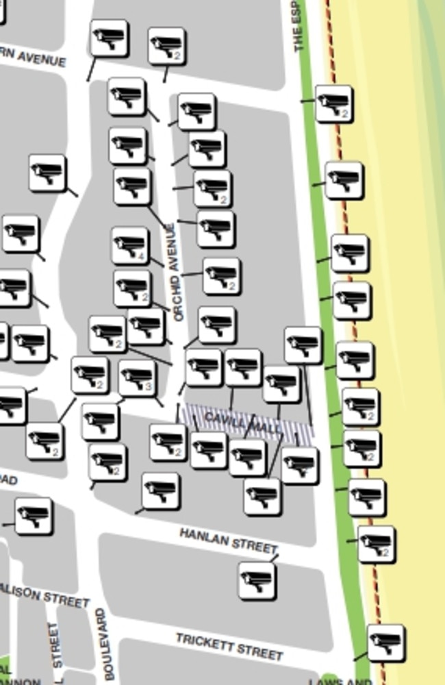 Location of CCTV cameras in Surfers Paradise on the Gold Coast.