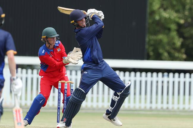 Finn Thallon batting for Northern Suburbs against Toombul in their Under 17 cricket clash at Ian Healy Oval during the Taverners season. Picture Lachie Millard