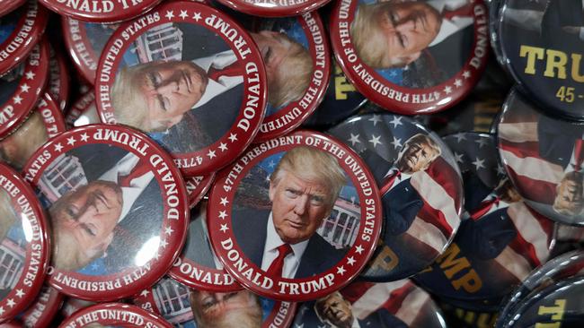 Donald Trump pins are displayed for sale at I Love DC Gifts ahead of the inauguration. Picture: Getty