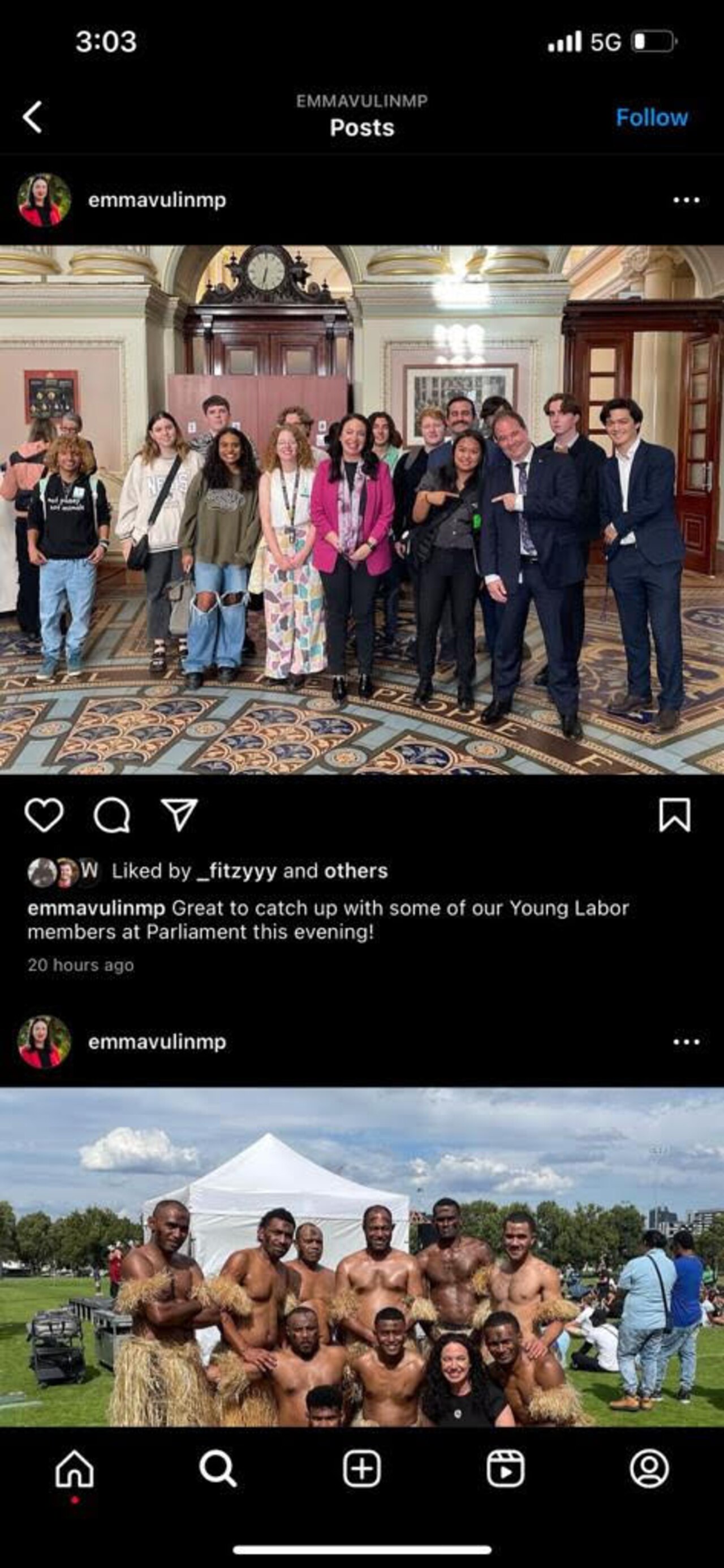 A Young Labor member (far left) turned up to parliament in a jumper sporting a rather unsavoury message. Picture: Instagram