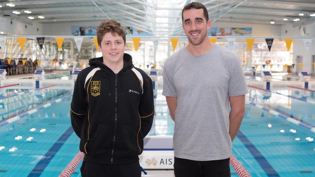 Stuart Swiburn met with Olympian Matt Abood during a week-long camp for the NextGen Australian Commonwealth Games program at the Australian Institute of Sport in Canberra. Picture: Ben Southall