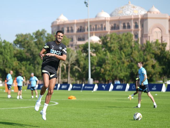 Manchester City's Riyad Mahrez in action during a training session in Abu Dhabi last December. Picture: Tom Flathers/Manchester City FC via Getty Images