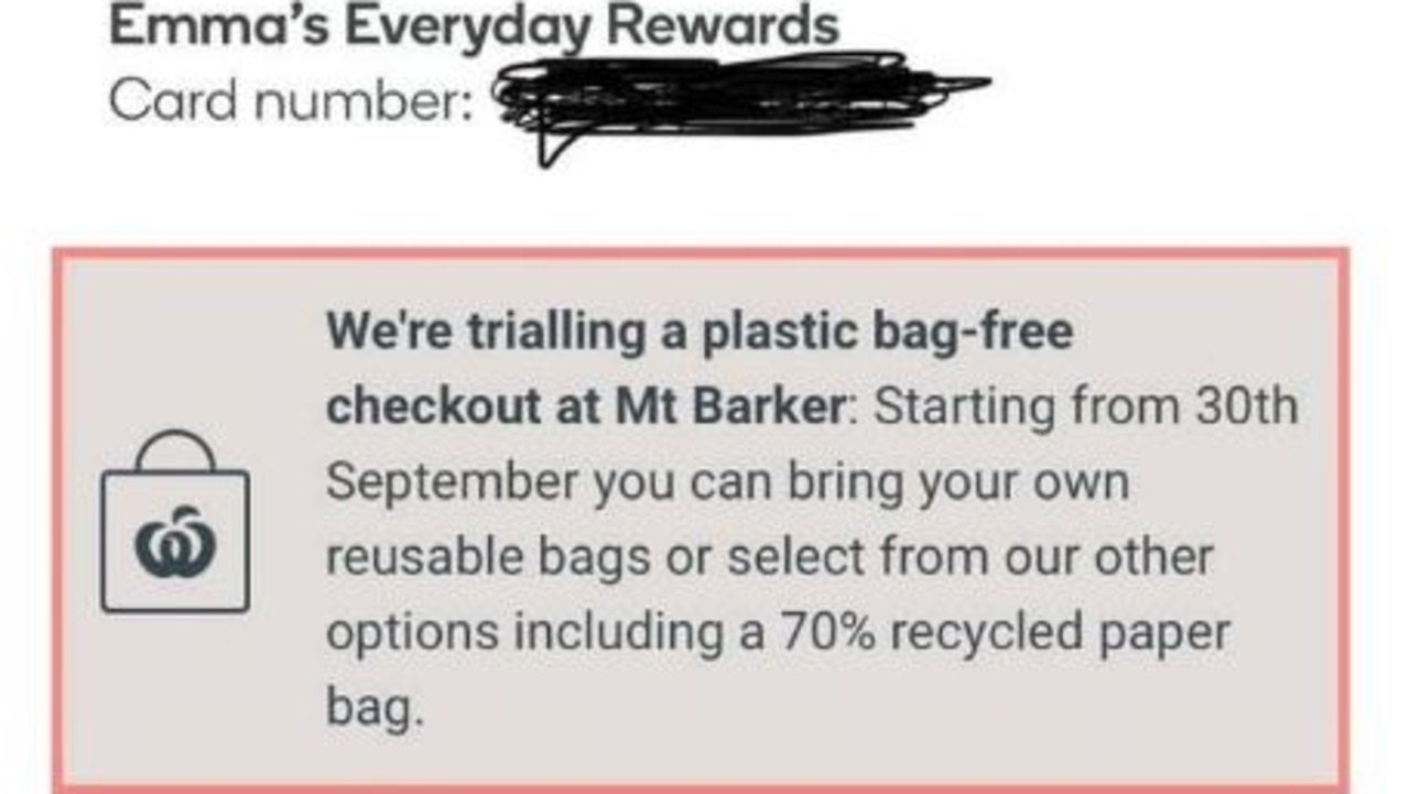 Woolworths has told shoppers there will be no plastic bags at a checkout from September 30. Picture: Facebook