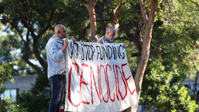 Subhi Awad (right) who runs the ‘We Vote for Palestine’ is has participated in numerous pro-Palestine protests. Picture: Liam Kidston