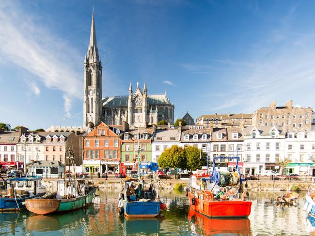 St Colman's Cathedral and the harbour in Cork, Ireland.