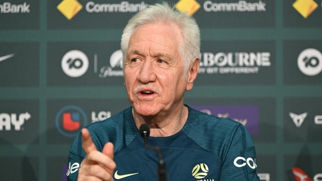 MELBOURNE, AUSTRALIA - DECEMBER 03: Matildas Interim Head Coach, Tom Sermanni talks to the media during a Matildas training session at AAMI Park on December 03, 2024 in Melbourne, Australia. (Photo by Quinn Rooney/Getty Images)