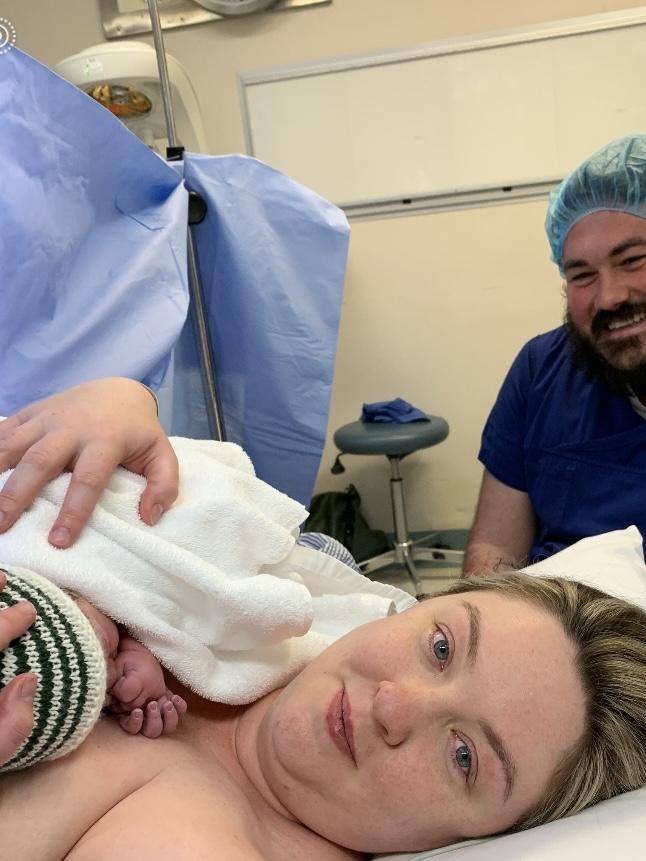 Hannah Knight with baby Frankie at Hobart Private Hospital. Deliver for Tassie Mums campaign. Picture: Hannah Knight