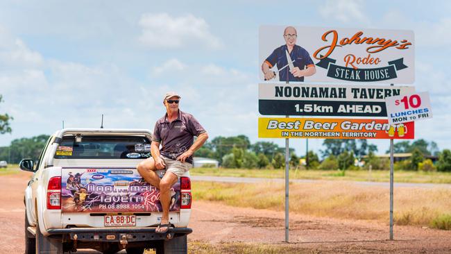 Rural Darwin businesses are concerned they may be stung by new red tape restricting how road signs can be used to welcome people into their businesses along the Stuart Highway. Noonamah Tavern owner Tony Innes fears he will be forced to take down a number of signs, which cost him thousands to erect. Photograph: Che Chorley