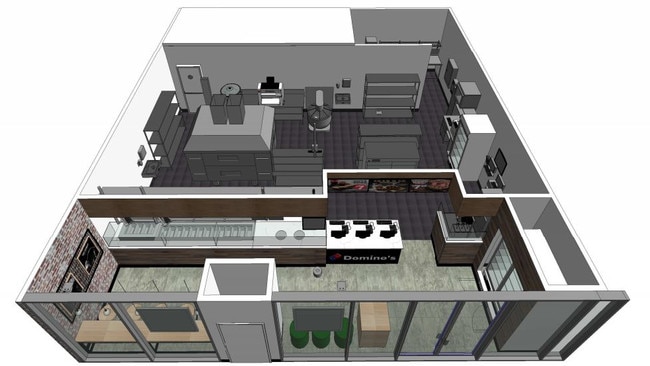 A 3D image showing the proposed fit-out for a new Domino's takeaway pizza store at 735 Beams Rd, Carseldine. Image: Brisbane City Council pdonline