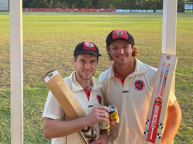 Sam Kerber and Corey Kelly put on 308 runs for the sixth wicket against PINT in 2022. Picture: Southern Districts Cricket Club.