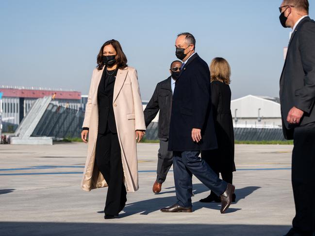 Harris will hold four days of meetings in Paris with French President Emmanuel Macron and other world leaders, delivering remarks at a peace forum and taking part in a multilateral conference on Libya. Picture: AFP