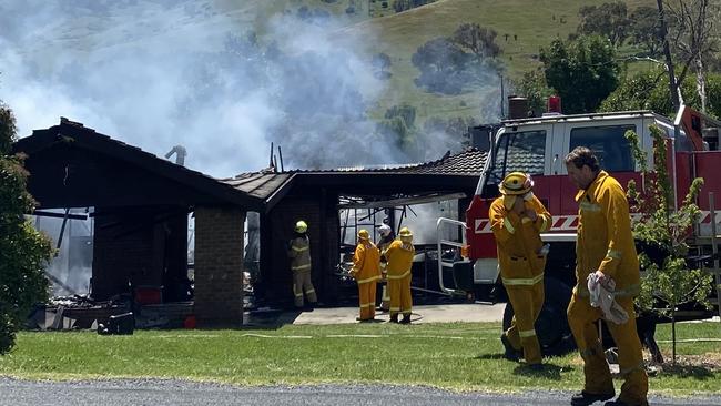 It took about an hour for the Bethanga home to be declared under control. Picture: Hannah Davies